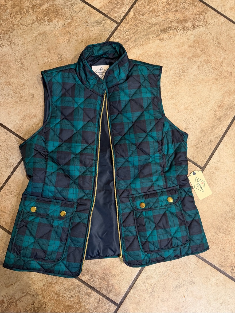 St. John's Bay Quilted Plaid Vest in Green and Navy